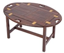 A stained hardwood butler's tray on stand in George III style,