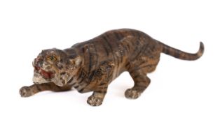 An Austrian cold painted bronze model of a tiger, early 20th century; naturalistically portrayed,