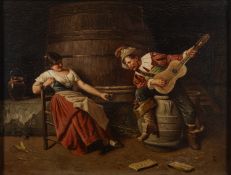 Continental School, 19th Century - Attentive Musician - Oil on panel - 25 x 33.5cm - 42 x 49.