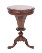 A Victorian burr walnut sewing table,