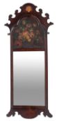 A painted and walnut framed trumeau mirror in George I taste,