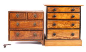 Two 19th century miniature chests of drawers; one of pine with ebonised stringing,