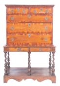 A George II oak and walnut banded chest on stand,