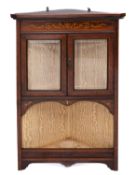 An Edwardian rosewood and marquetry hanging corner cabinet,