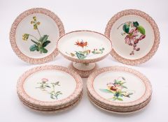 A Copeland creamware botanical part dessert service decorated with transfer printed and coloured