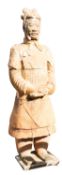 A simulated terracotta stone composition model of a warrior,