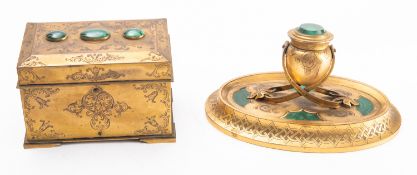 A Victorian gilt metal and malachite mounted stationery casket, by Howell James & Co.