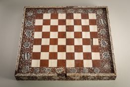 An Anglo-Indian, probably Vizagapatam ivory inlaid rosewood folding games box,