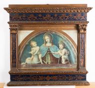 After Bernardino Luini, the Madonna and Child with Saint John, a print set into a carved,