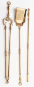 A set of three brass fire tools in George III style, early 20th century; comprising shovel,
