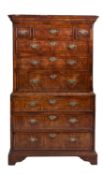A George II walnut and crossbanded chest on chest,