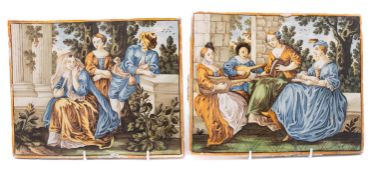A pair of Castelli maiolica rectangular plaques,