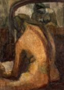 20th Century School - Study of a female nude seen from the back - Oil on board - 117 x 85cm - 131 x