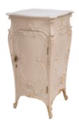 A cream painted wood and marble topped commodino in Louis XV taste,