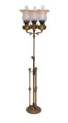 A Victorian brass three light telescopic standard lamp,