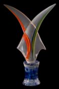 *Stefano Toso [b 1958] Two Doves, a glass sculpture the two clear arching forms with red,