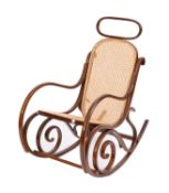 A Continental bentwood and canework rocking chair, in the manner of Thonet,