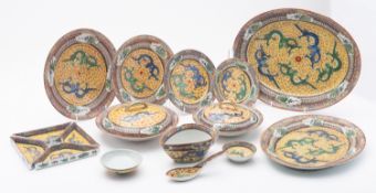 An extensive Chinese porcelain dinner service, comprising twenty nine dinner plates,