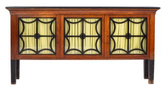 A French oak and glazed side cabinet,