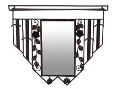 A French wrought iron wall mounting hat and coat rack,