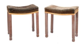 A Pair of George VI coronation limed oak and upholstered stools,