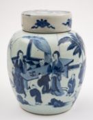A Chinese blue and white 'Boys' jar and cover,