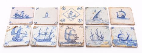A group of ten Dutch blue and white delftware tiles,