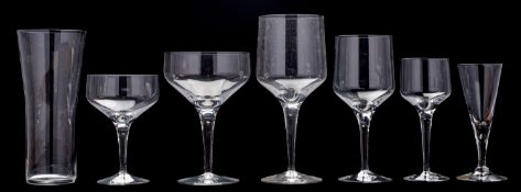 An extensive part suite of Orrefors glass, comprising 19 large wine, 31 small wine,