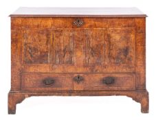 A George II walnut and cross banded dowry or mule chest,