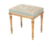 A giltwood and upholstered dressing table stool in Louis XVI style,