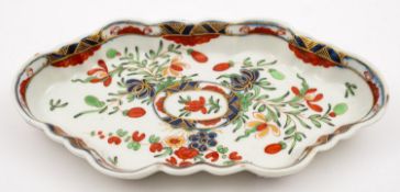 A First Period Worcester spoon tray of fluted hexagonal form,