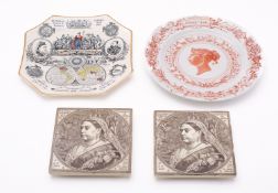 Four Queen Victoria 1837-1887 Jubilee commemorative items comprising a Royal Worcester pottery