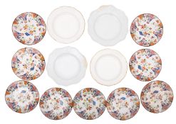 Nine English porcelain plates decorated in the Japan pattern together with four other plates and