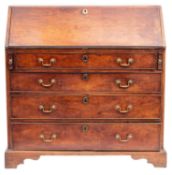 A George III mahogany bureau, last quarter 18th century,