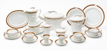Rosenthal, Versace, 'Medaillon Meandre Marron' pattern porcelain dinner service for twelve settings,