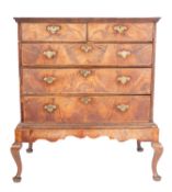 A George II walnut and crossbanded chest on stand,