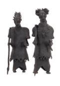 A pair of bronze Lefem commemorative models of a king and queen, Bamileke Bangwa, West Cameroon,