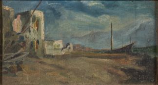 Late 19th / early 20th Century School - View of a port in the Mediterranean - Oil sketch on board