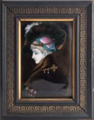 J Laurens, a Continental enamelled copper depiction of a maiden, late 19th century;