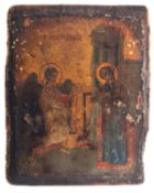 A Greek painted and parcel giltwood icon, the Annunciation of Theotokos,
