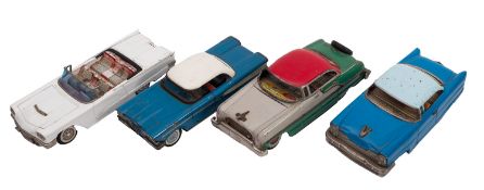 Four Japanese tinplate friction drive to