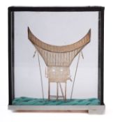 A white metal Japanese style stilt house
