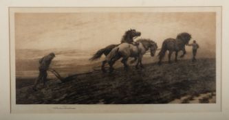 DICKSEE, Herbert. 'The Last Furrow', drypoint etching, signed in pencil, f&g, 29cm x 58cm.