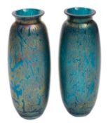 A pair of Royal Brierley 'Studio' iridescent art glass vases of slender baluster form,