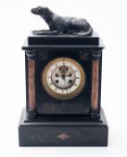 An early 20th century black slate mantel clock,