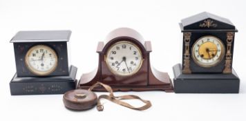 Two black slate mantel clocks,