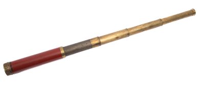 A brass four draw telescope, maker Dollond, London , with lacquered wooden main tube,
