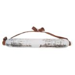 A 19th century opaque glass rolling pin transfer printed with sailing ships,