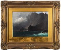 James H C Millar (XIX-XX) A high coastal cliff with gulls oil on panel, signed lower left, 25x35.