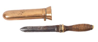 An early 20th Century American diving knife, with a turned wooden handle,